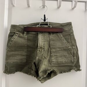 Aqua Green Shorts with Distressed Hem